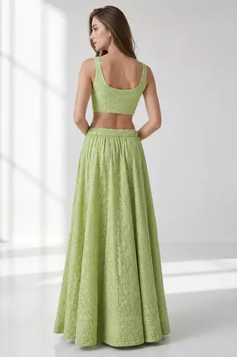 LIGHT GREEN  SEQUINS & EMBROIDERED GEORGETTE FESTIVAL LEHENGA CHOLI SET FOR WOMEN'S