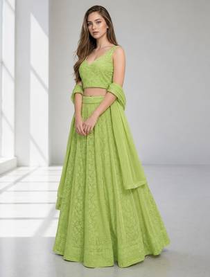 LIGHT GREEN  SEQUINS & EMBROIDERED GEORGETTE FESTIVAL LEHENGA CHOLI SET FOR WOMEN'S 3