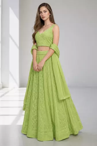LIGHT GREEN  SEQUINS & EMBROIDERED GEORGETTE FESTIVAL LEHENGA CHOLI SET FOR WOMEN'S