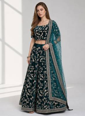RAMA  SEQUINS & EMBROIDERED VELVET FESTIVAL LEHENGA CHOLI SET FOR WOMEN'S 1