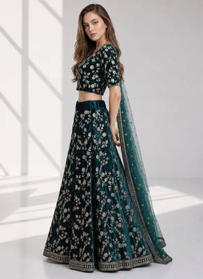 RAMA  SEQUINS & EMBROIDERED VELVET FESTIVAL LEHENGA CHOLI SET FOR WOMEN'S 3