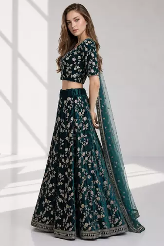 RAMA  SEQUINS & EMBROIDERED VELVET FESTIVAL LEHENGA CHOLI SET FOR WOMEN'S
