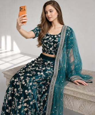 RAMA  SEQUINS & EMBROIDERED VELVET FESTIVAL LEHENGA CHOLI SET FOR WOMEN'S 4