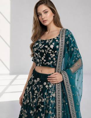 RAMA  SEQUINS & EMBROIDERED VELVET FESTIVAL LEHENGA CHOLI SET FOR WOMEN'S 5