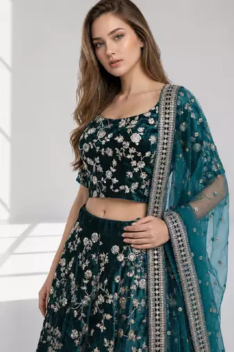 RAMA  SEQUINS & EMBROIDERED VELVET FESTIVAL LEHENGA CHOLI SET FOR WOMEN'S