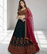 GREEN  SEQUINS & THREADE EMBROIDERED GEORGETTE FESTIVAL LEHENGA CHOLI SET FOR WOMEN'S