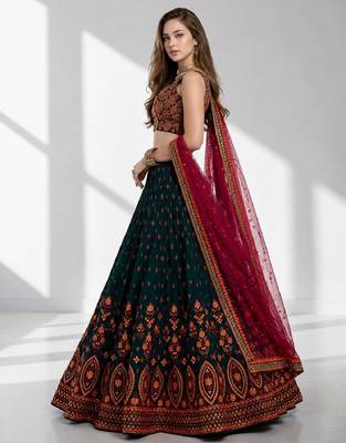 GREEN  SEQUINS & THREADE EMBROIDERED GEORGETTE FESTIVAL LEHENGA CHOLI SET FOR WOMEN'S 3