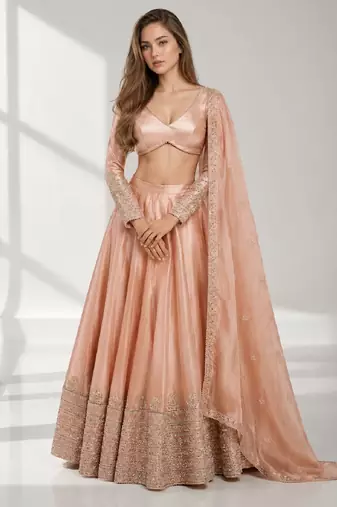 dusty coral sequins zari embroidered lehenga set choli