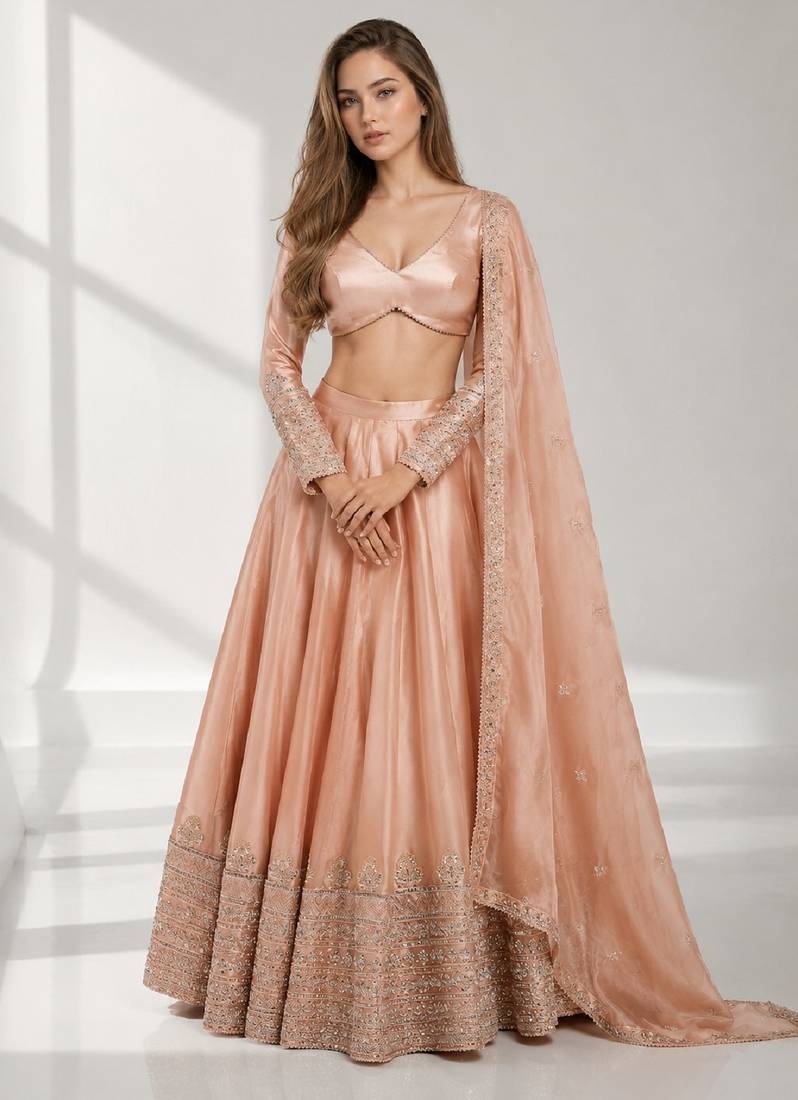 dusty coral sequins zari embroidered lehenga set choli