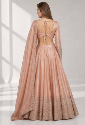 dusty coral sequins zari embroidered lehenga set choli 2