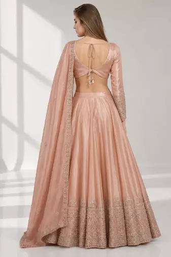 dusty coral sequins zari embroidered lehenga set choli