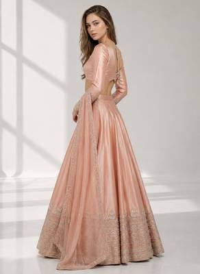 dusty coral sequins zari embroidered lehenga set choli 3