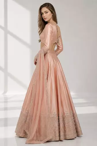 dusty coral sequins zari embroidered lehenga set choli
