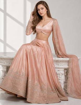 dusty coral sequins zari embroidered lehenga set choli 4