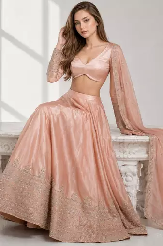 dusty coral sequins zari embroidered lehenga set choli