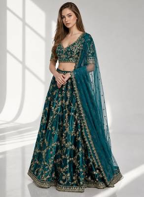 RAMA  SEQUINS & EMBROIDERED VELVET FESTIVAL LEHENGA CHOLI SET FOR WOMEN'S 1