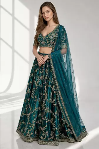 RAMA  SEQUINS & EMBROIDERED VELVET FESTIVAL LEHENGA CHOLI SET FOR WOMEN'S