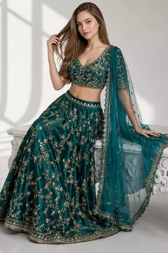 RAMA  SEQUINS & EMBROIDERED VELVET FESTIVAL LEHENGA CHOLI SET FOR WOMEN'S