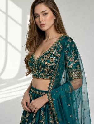 RAMA  SEQUINS & EMBROIDERED VELVET FESTIVAL LEHENGA CHOLI SET FOR WOMEN'S 5
