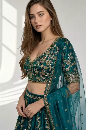 RAMA  SEQUINS & EMBROIDERED VELVET FESTIVAL LEHENGA CHOLI SET FOR WOMEN'S