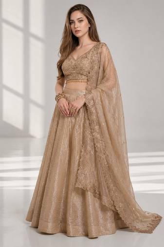 BEIGE SEQUINS & EMBROIDERED CRUSH FESTIVAL LEHENGA CHOLI SET