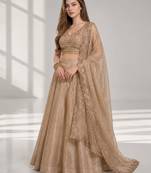 BEIGE  SEQUINS & EMBROIDERED CRUSH FESTIVAL LEHENGA CHOLI SET FOR WOMEN'S