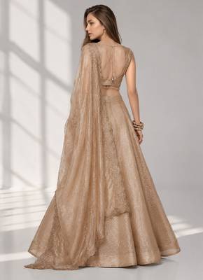 BEIGE  SEQUINS & EMBROIDERED CRUSH FESTIVAL LEHENGA CHOLI SET FOR WOMEN'S 2