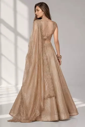 BEIGE  SEQUINS & EMBROIDERED CRUSH FESTIVAL LEHENGA CHOLI SET FOR WOMEN'S