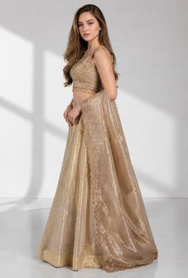BEIGE  SEQUINS & EMBROIDERED CRUSH FESTIVAL LEHENGA CHOLI SET FOR WOMEN'S 4