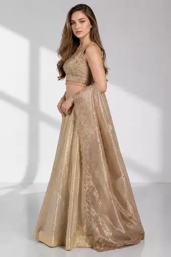 BEIGE  SEQUINS & EMBROIDERED CRUSH FESTIVAL LEHENGA CHOLI SET FOR WOMEN'S