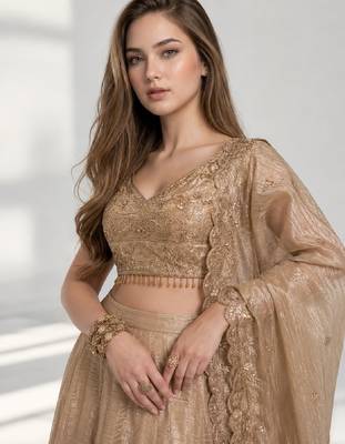 BEIGE  SEQUINS & EMBROIDERED CRUSH FESTIVAL LEHENGA CHOLI SET FOR WOMEN'S 5