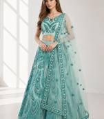 SKY BLUE SEQUINS & EMBROIDERED NET FESTIVAL LEHENGA CHOLI SET FOR WOMEN'S