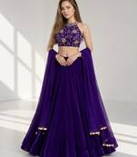 PURPLE SEQUINS & EMBROIDERED VELVET FESTIVAL LEHENGA CHOLI SET FOR WOMEN'S
