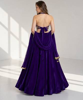 PURPLE SEQUINS & EMBROIDERED VELVET FESTIVAL LEHENGA CHOLI SET FOR WOMEN'S 2