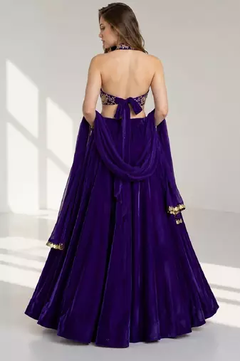 PURPLE SEQUINS & EMBROIDERED VELVET FESTIVAL LEHENGA CHOLI SET FOR WOMEN'S