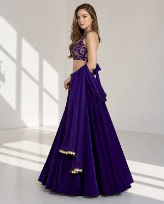 PURPLE SEQUINS & EMBROIDERED VELVET FESTIVAL LEHENGA CHOLI SET FOR WOMEN'S 3