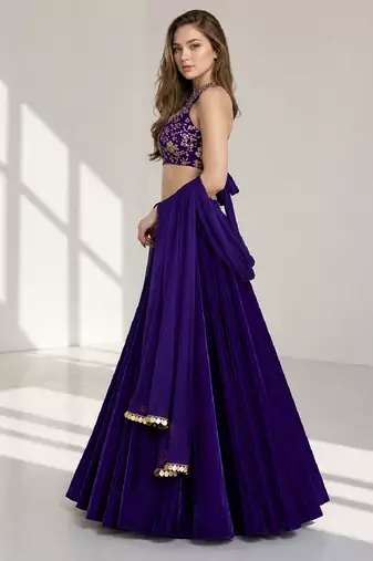 PURPLE SEQUINS & EMBROIDERED VELVET FESTIVAL LEHENGA CHOLI SET FOR WOMEN'S