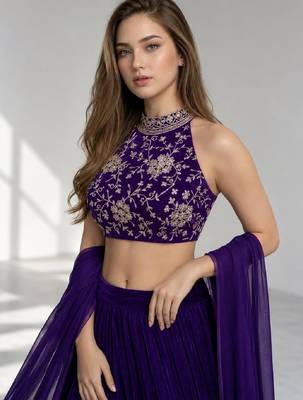 PURPLE SEQUINS & EMBROIDERED VELVET FESTIVAL LEHENGA CHOLI SET FOR WOMEN'S 5