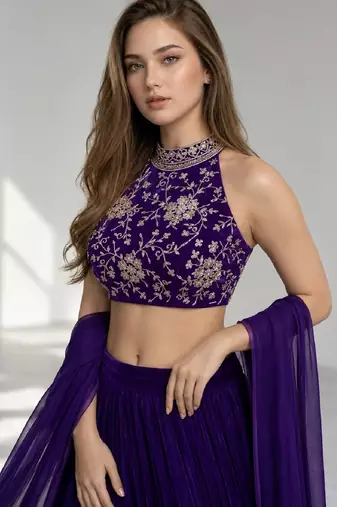 PURPLE SEQUINS & EMBROIDERED VELVET FESTIVAL LEHENGA CHOLI SET FOR WOMEN'S