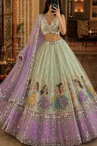 Light Green Navratri Lehenga Choli With Dupatta