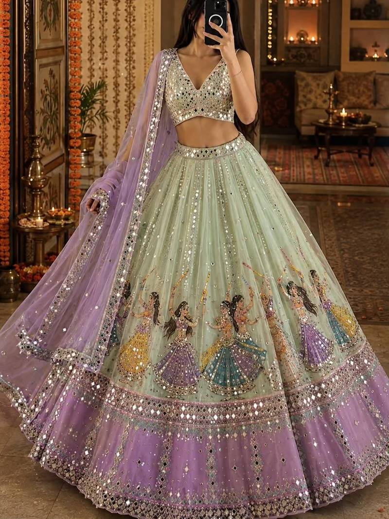 Light Green Navratri Lehenga Choli With Dupatta