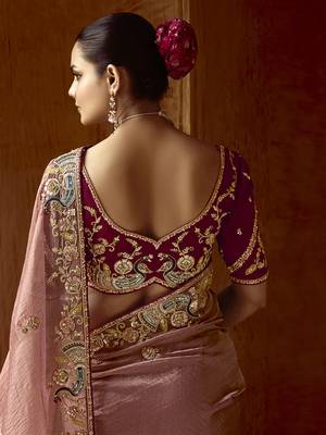 Brown Silk Blend Embroidery Sequence Work Saree with Unstitched Blouse Piece  2