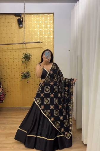 Black Navratri Mirror Work Lehenga Choli With Dupatta