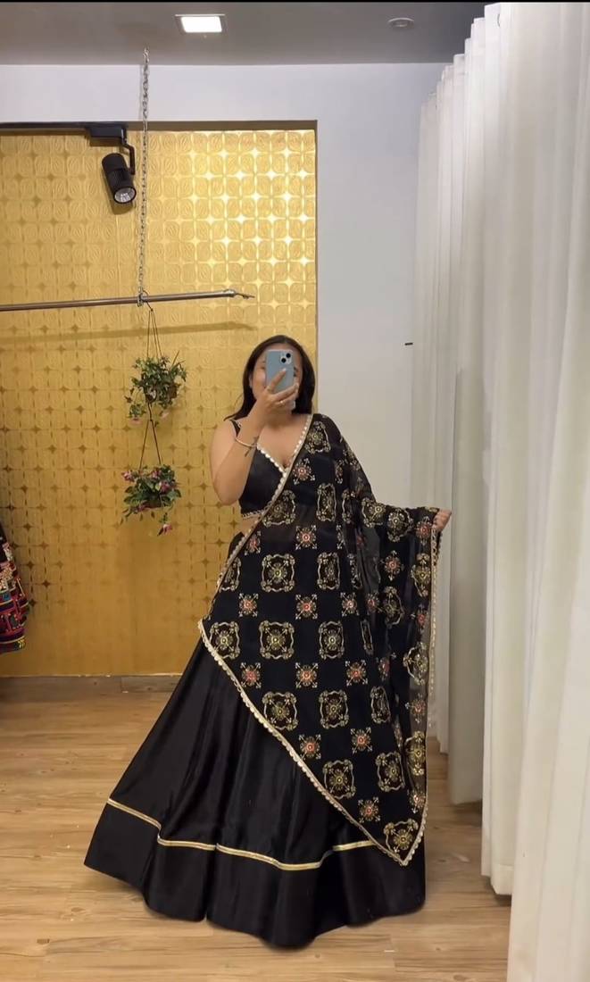Black Navratri Mirror Work Lehenga Choli With Dupatta
