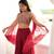 Maroon crunchy silk indo-western crop top palazzo set with neck dupatta