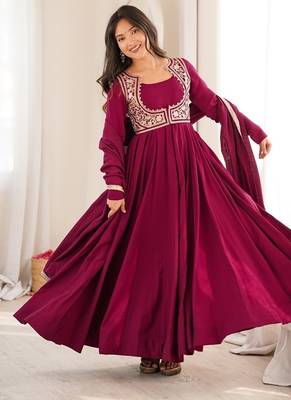 rani pink  silk embroidered anarkali gown with jacket, bottom & dupatta 2