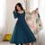 Teal blue roman silk three piece anarkali suit for beautiful women's