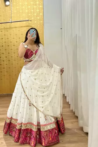 White Mirror Navratri Lehenga Choli With Dupatta