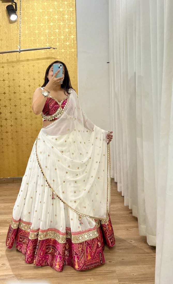 White Mirror Navratri Lehenga Choli With Dupatta