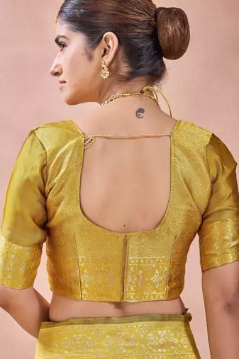 Mustard banarasi zari work kota cotton silk traditional woven saree with blouse